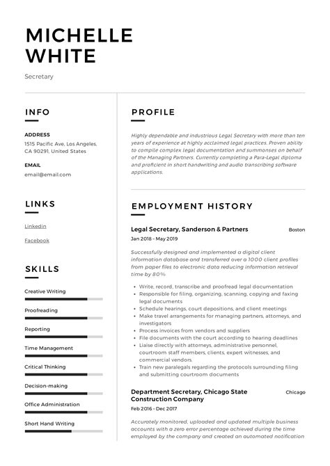 Company secretary role is responsible for english, outlook, blueprint, secretarial, corporate, interpersonal experience for senior assistant company secretary resume. Secretary Resume & Writing Guide | +12 TEMPLATE SAMPLES | PDF