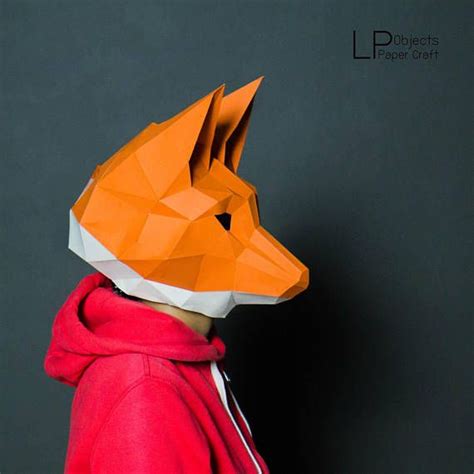 Fox Mask Papercraft Pdf Diy Paper Craft She Fox Low Poly Paper Fox Head