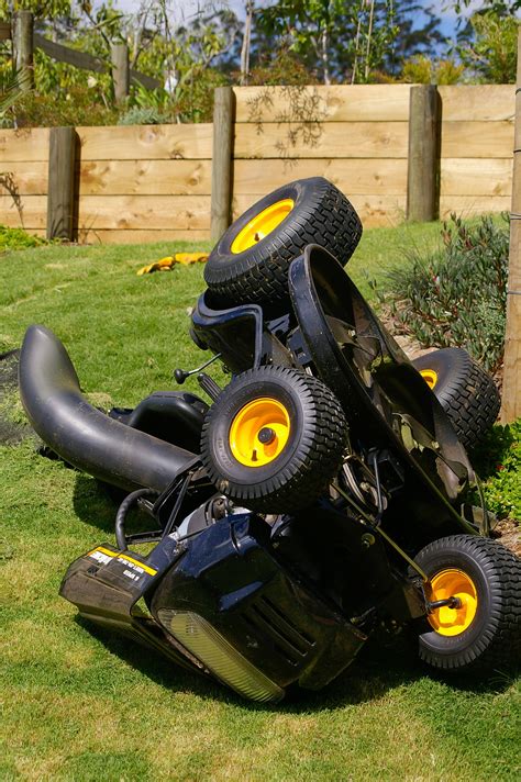 Free Images Grass Lawn Wheel Escape Backyard Garden Upside Down Accident Mower All
