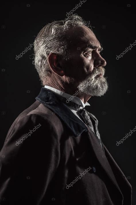 Vintage Characteristic Senior Man With Gray Hair And Beard Stud Stock