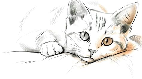 침대에 누워있는 고양이의 그림 귀여운 고양이 그림 그리기 배경 일러스트 및 사진 무료 다운로드 Pngtree