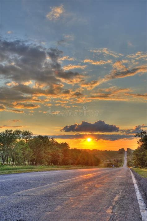 Sunset On A Country Road Stock Image Image Of Direction 11488791