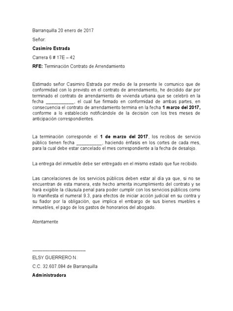 Carta Cancelacion De Contrato Casa Simon Bolivar