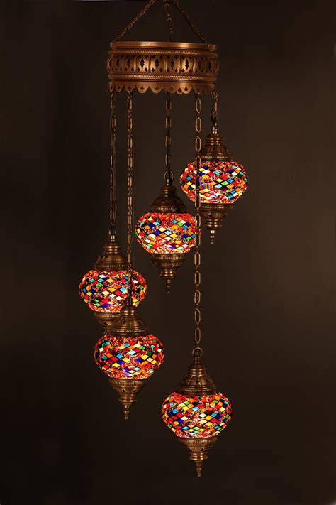 Lamodahome Mosaic Chandelier Set Globes Turkish Lamp Colorful Mosaic