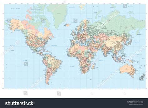 Highly Detailed Political World Map Labeling Stok Vektör Telifsiz