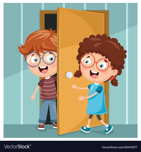 Kid Opening Door Royalty Free Vector Image Vectorstock