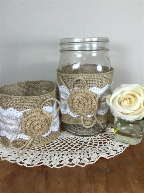 10 Burlap And Lace Mason Jars Wraps Table By Elianastreasures Lace