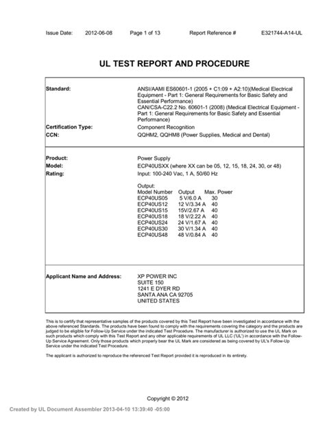 Ul Test Report And Procedure