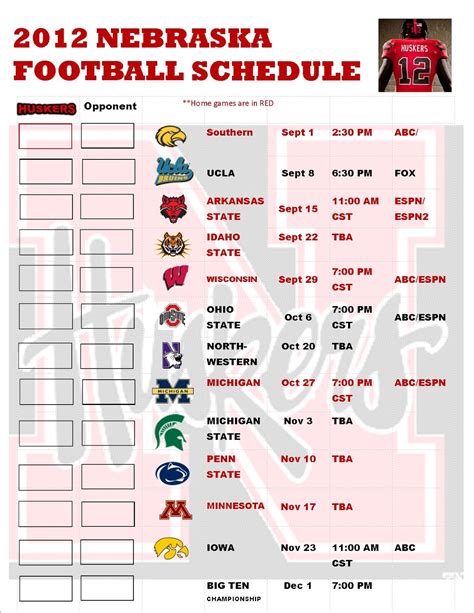 Nebraska Football Schedule Printable