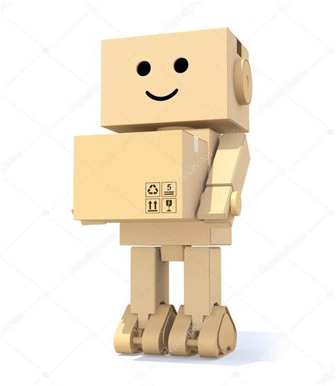 Lindo Robot De Cartón Que Lleva Una Caja Fotografía De Stock © Chesky