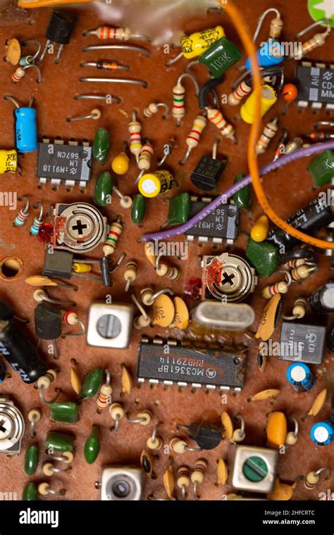 Old Circuit Board With Many Electronic Components Stock Photo Alamy
