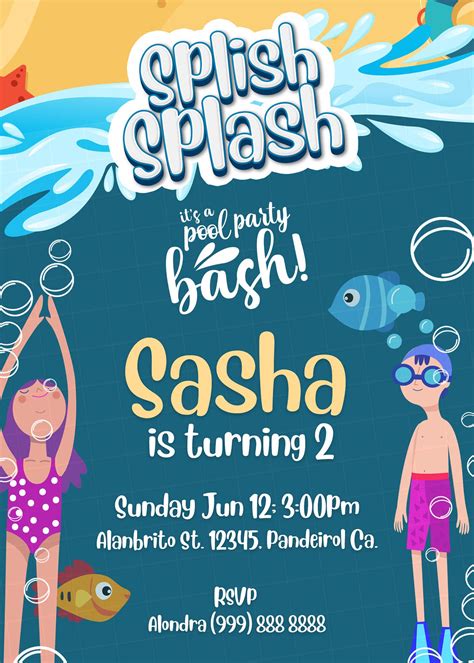 splish splash birthday invitation splish splash party etsy