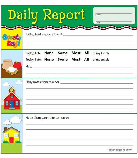 Preschool Daily Sheet Preschool Daily Report Preschool Chores Free