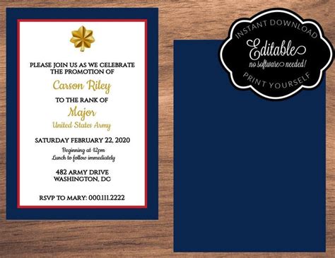 Army Major Promotion Invitation Template Etsy