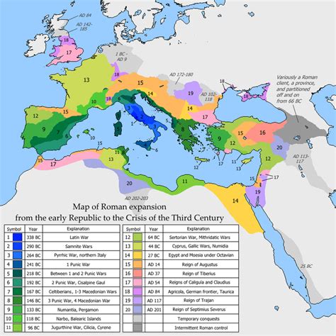 Map Showing Roman Expansion From The Early Republic To The