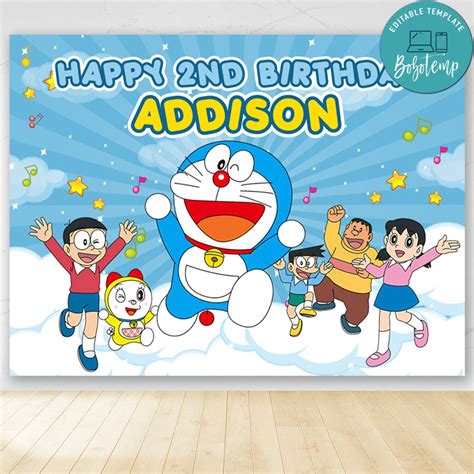 Printable Doraemon Birthday Backdrop Digital File Diy Bobotemp