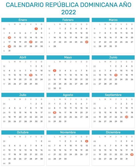 Calendario República Dominicana 2022 Calendario Plantilla De