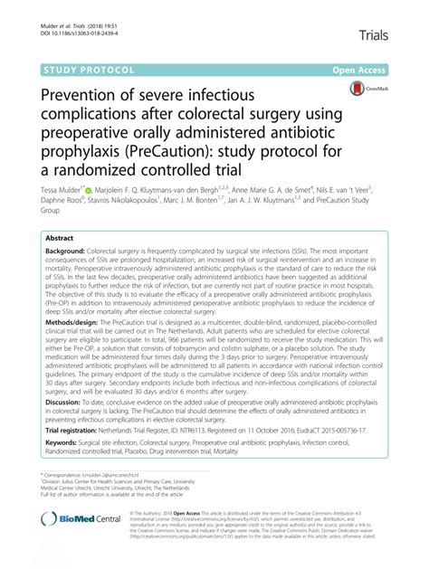 Pdf Prevention Of Severe Infectious Complications After Colorectal