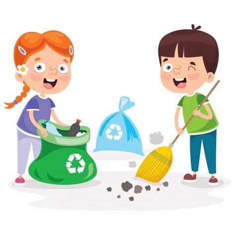 Premium Vector Little Children Cleaning And Recycling Garbage Art