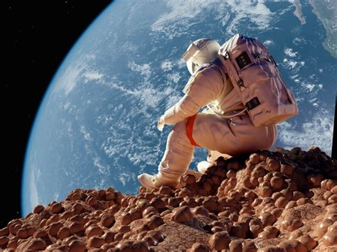 Astronauts Sitting On The Moon Watching The Earth Free Download