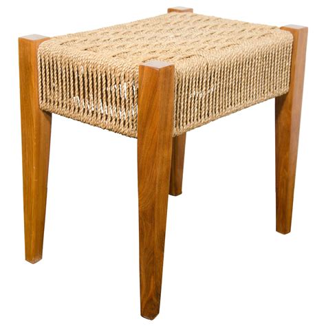 Midcentury Walnut Bench With Woven Rope Seat At 1stdibs Woven Rope Bench