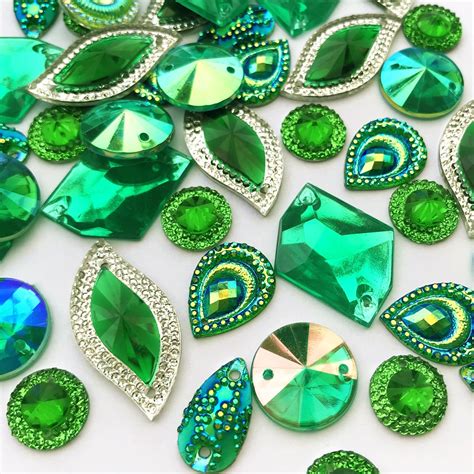 Mix Drop Round Leaf Green Sew On Loose Rhinestones Gems Stones And