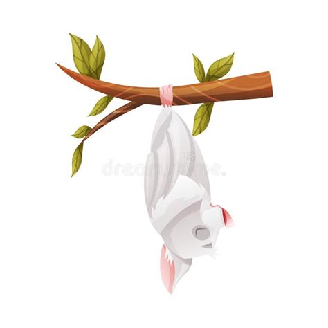Funny Grey Bat With Cute Snout Hanging Upside Down On Tree Branch And