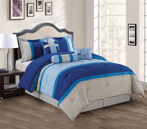Most comforter sets include 2 shams or pillow cases with the comforter for an easily coordinated look. 7 Piece Navy/Blue/Gray Comforter Set