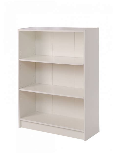 Essentials 3 Tier White Low Wide Bookcase