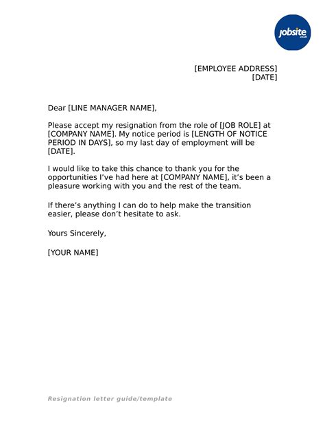 Basic Resignation Letter Template Uk