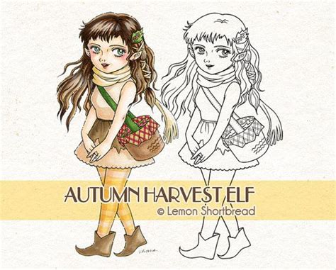 Digital Stamp Autumn Harvest Elf Digi Download Fall