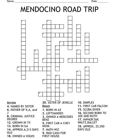 Mendocino Road Trip Crossword Wordmint