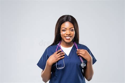 Portrait Of Happy African American Nurse Isolated On White Background