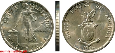 1944 S Fifty Centavos Commonwealth Issues Coin