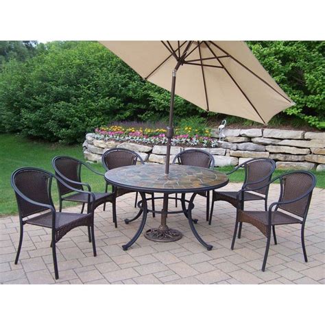 Oakland Living Stone Art All Weather Wicker Patio Dining Set Seats 6