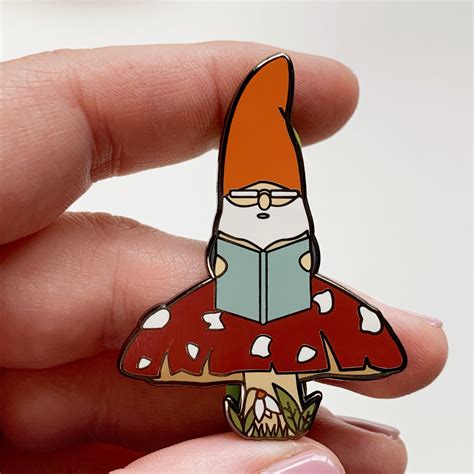 Gnome Enamel Pin Gnome Reading Garden Gnome Pin Gnomes In Etsy