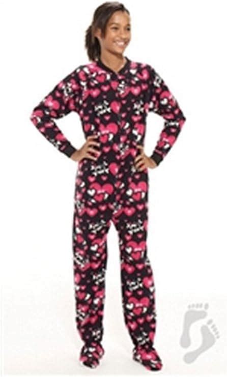 Footed Pajamas Hearts And Skulls Adult Extra Large Clothing