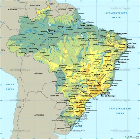 Физическая карта Бразилии Physical Map Of Brazil Фізична мапа Бразілії