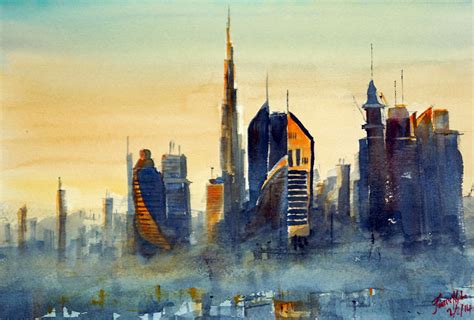Dubai Skyline Painting By James Nyika