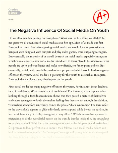 The Negative Influence Of Social Media On Youth Essay Example 1324