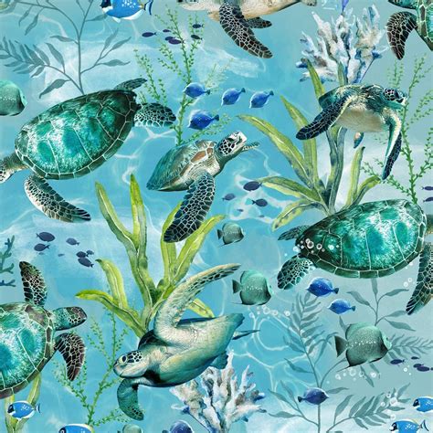 Marine Life Fabric Sea Turtle Fabric Timeless Treasures Blue Etsy