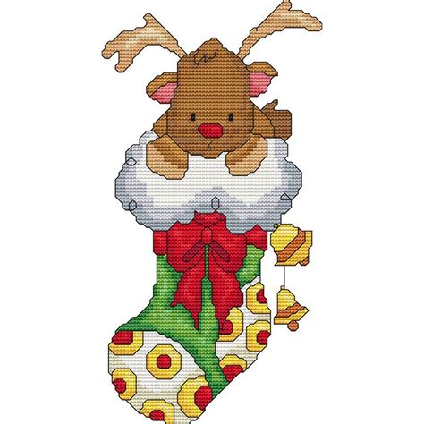cross stitch pattern cute reindeer in stocking christmas etsy