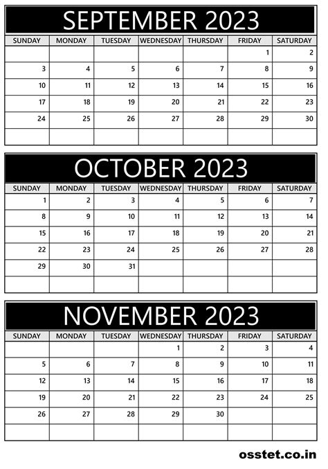 Free September October November 2023 Calendar Printable Templates