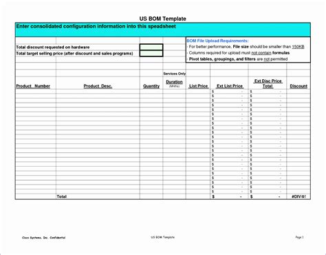 Bill Of Material Template Excel