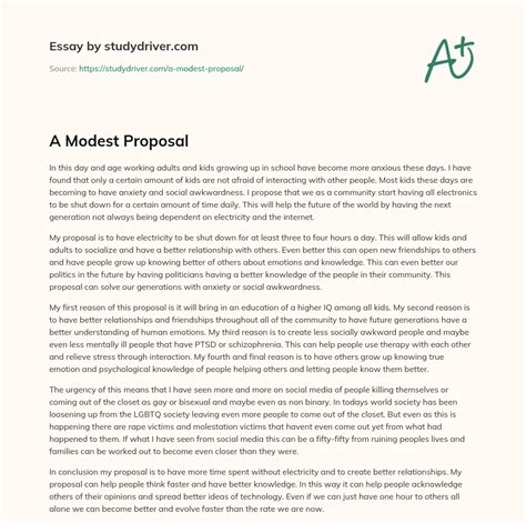 a modest proposal free essay example