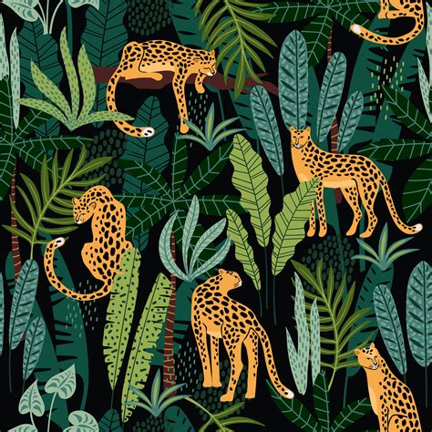 Vestor Seamless Pattern With Leopards And Tropical Leaves 276737