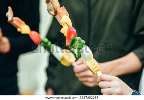 Womans Hand Holding Barbecue Skewers Stock Photo Shutterstock