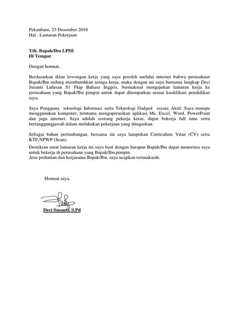 Enggak usah khawatir, contoh surat lamaran kerja bahasa inggris di bawah ini bisa membantumu mendapatkan profesi yang sudah kamu impikan sejak lama! Contoh Surat Lamaran Kerja Berdasarkan Iklan Di Internet ...