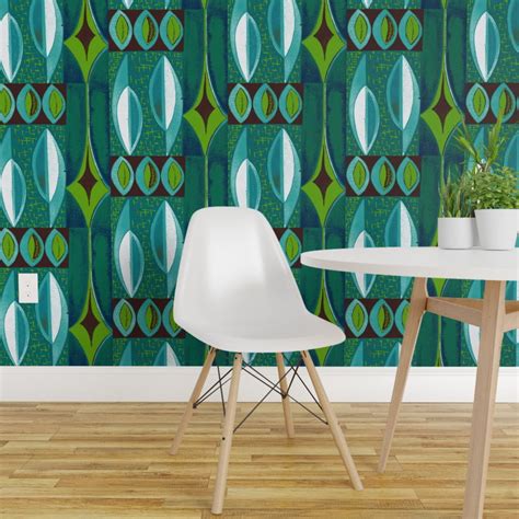 Peel And Stick Removable Wallpaper Abstract Green Mid Century Modern