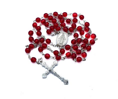 Catholic Rosary Necklace Round Red Crystal Beads